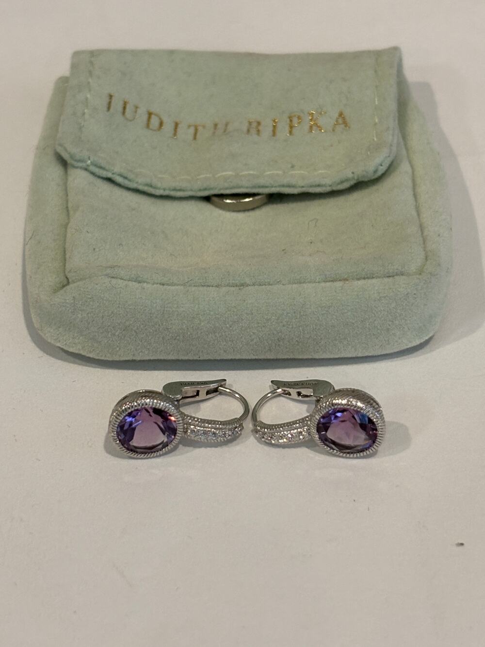 Judith Ripka Sterling Silver Purple Amethyst & Cubic Zirconia Leverback Earrings